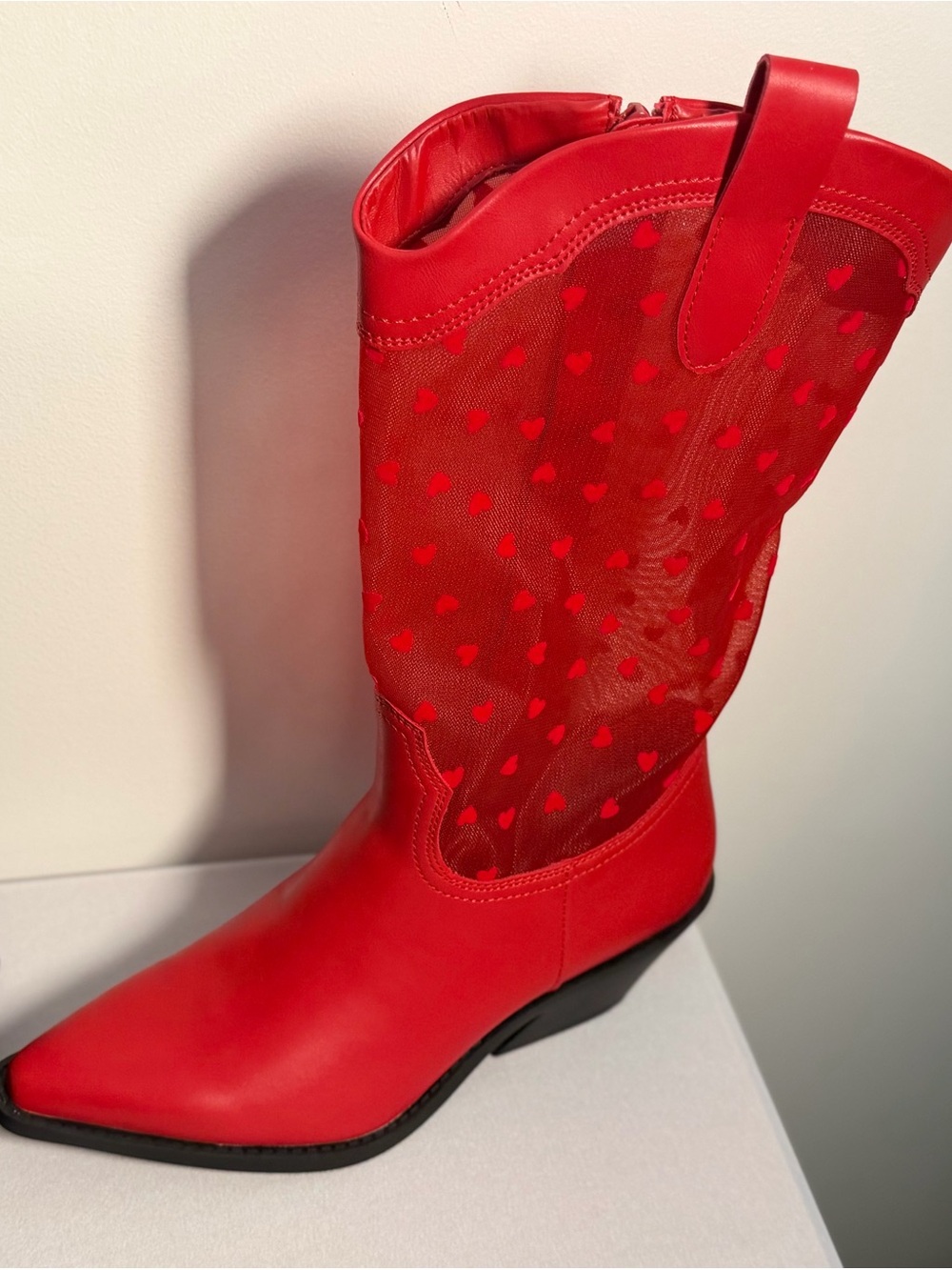 Amazon Red Mesh Heart Western-Heel Boots - Picture 2 of 3